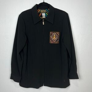 Bob Mackie Wearable Art Black Zip Up Cardigan Jacket Size M